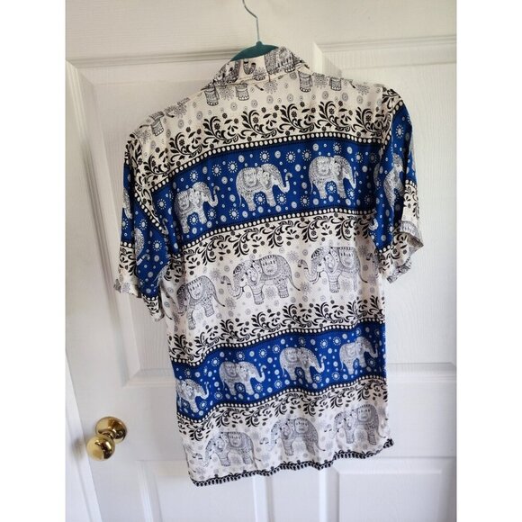 Sopheap Angkor Elephant Print Short Sleeve Button Down 100% Cotton Mens Size M - Picture 2 of 6